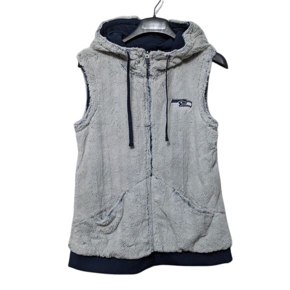 Antigua SEAHAWKS Faux Fur Hooded Zip Vest M - Picture 7 of 7
